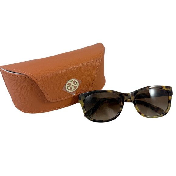 Tory Burch Sunglasses & Case Square Spotty Brown Tortoise Shell Frames TY7044 - Picture 1 of 9
